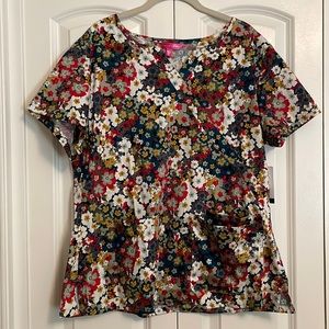 Beyond Scrubs multicolor floral scrub top